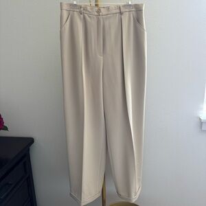 Vintage Jones New York Wide-Leg Pleated Trousers - Khaki - Size 14